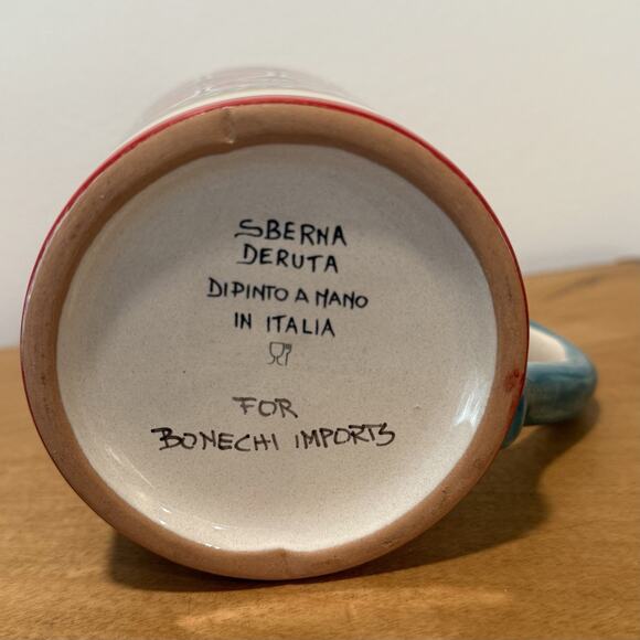 Sberna Deruta Italian Ceramic Mug Geometric Peacock Red Hand Made Pottery Mug - Picture 7 of 7